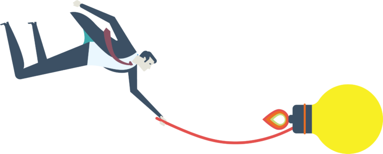 A brand image from The Cyber Scheme depicting a man flying with a lightbulb