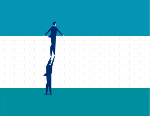 The Cyber Scheme brand image depicting a person looking over a wall