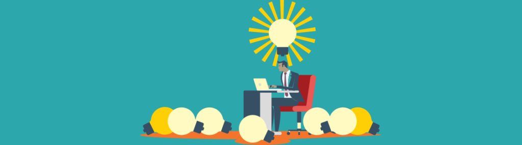 The Cyber Scheme brand image depicting a man surrounded by lightbulbs