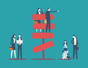 business people with sign post diversity